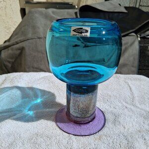 Kaj Franck Goblet Nuutajarvi Notsjo signed MCM Finland Sticker Blue Purple